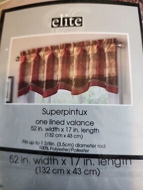 Elite Superpintux One Lined Valance Curtain Window Covering in Red and Gold